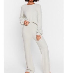 Mint fluffy Knit Wide Leg Loungewear set